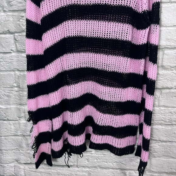 Killstar Size Large Bad Blossoms Knit Sweater Pink And Black Distressed Gothic - Picture 13 of 16